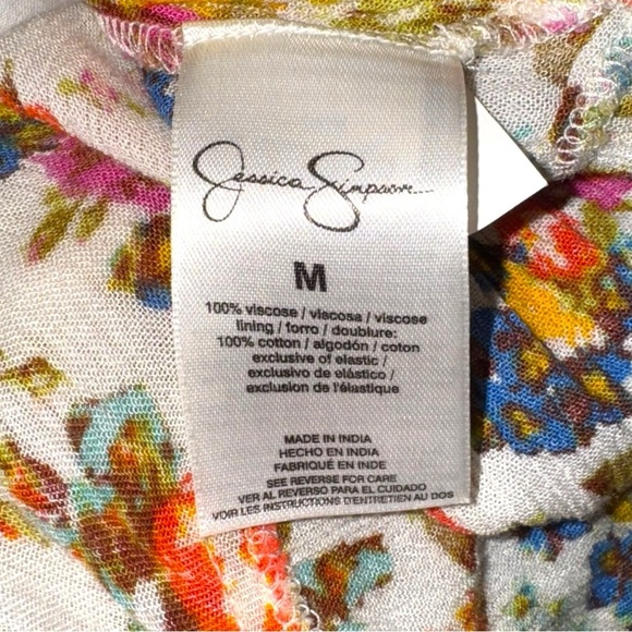 Jessica Simpson Bohemian Whimsical Floral Peasant Mini Summer Dress M - Picture 7 of 9